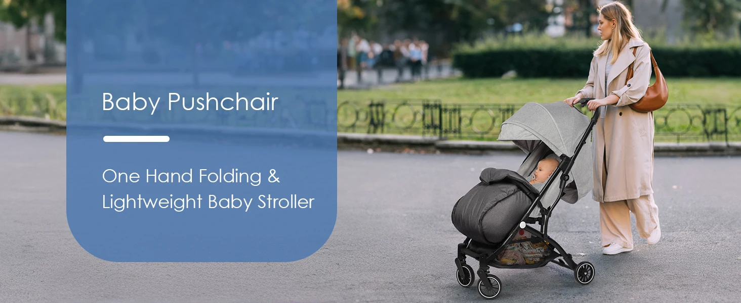 All-Season Lightweight Compact Foldable Baby Pushchair, Multi-Recline Stroller with Footmuff, Rain Cover,