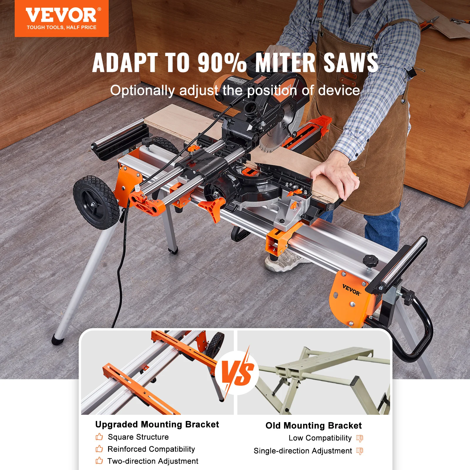 VEVOR 100in Collapsible Miter Saw Stand with One-piece Mounting Brackets  Sliding Rail 500lbs Load Capacity for Cutting Works - AliExpress, image size:1600x1600