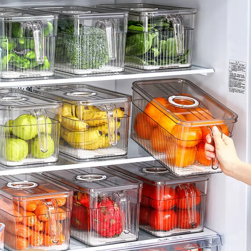 

Refrigerator Storage Box Timekeeping Keep Fresh Food Organizer Box with Handle Transparent Eco-friendly Material Storage Box