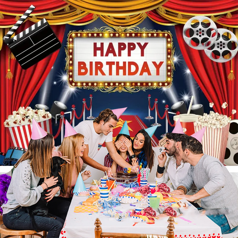 영화 밤 스타 레드 카펫 테마 배경 시네마 할리우드 영화 이벤트 사진 촬영 성인 생일 파티 장식 배너