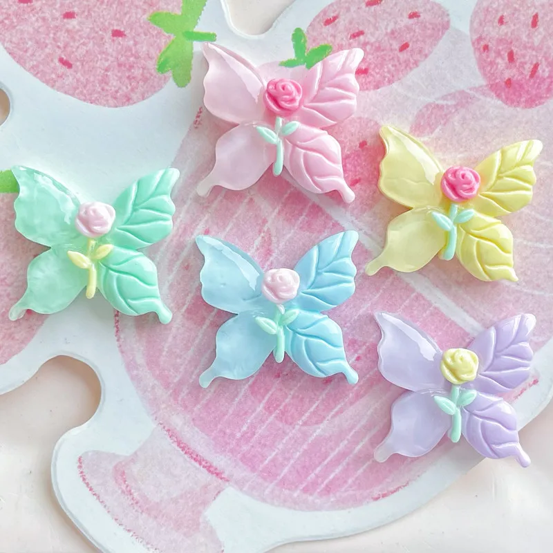

10Pcs Kawaii Cartoon Rose Butterfly Resin DIY Shoes Hat Icebox Barrette Mobile Phone Case Scrapbook Cream Glue Flat Back Resin
