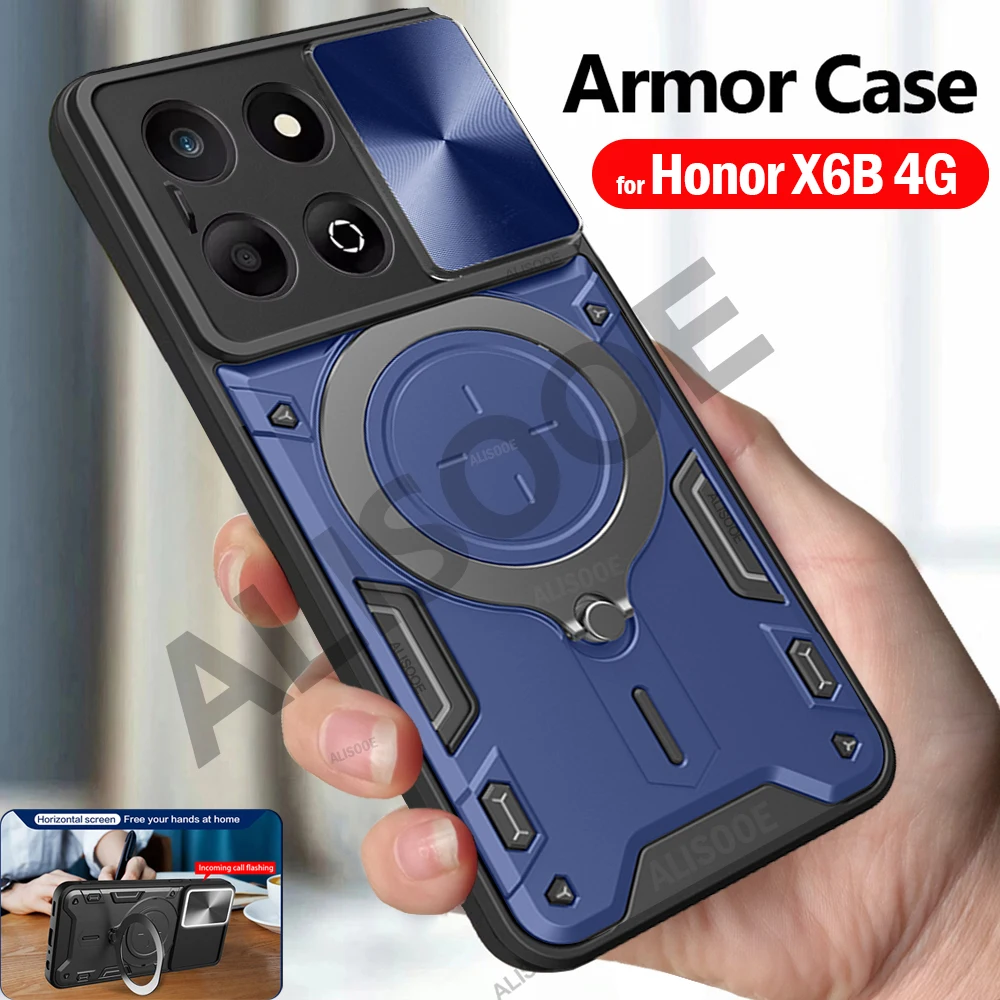 Armor  Shockproof Case with Slide Camera Lens Cover and Magnetic Ring Stand