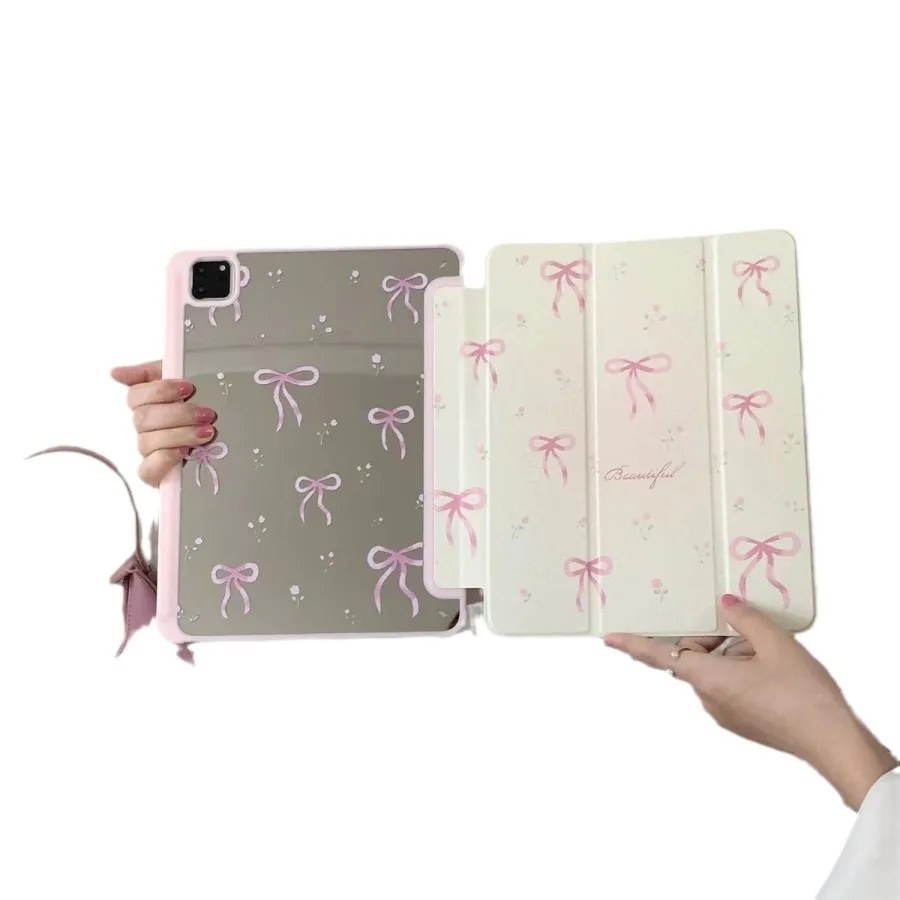 Chic Pink Bow iPad Case with Pencil Slot and Stand Feature