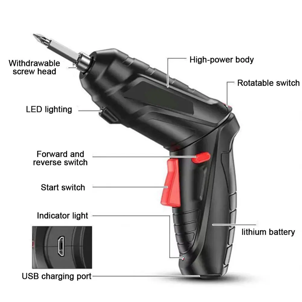 3.6V Cordless Screwdriver Rechargeable Wireless Screwdriver Drill Household Car Repair Electric Screwdriver Drill Power Tool Set