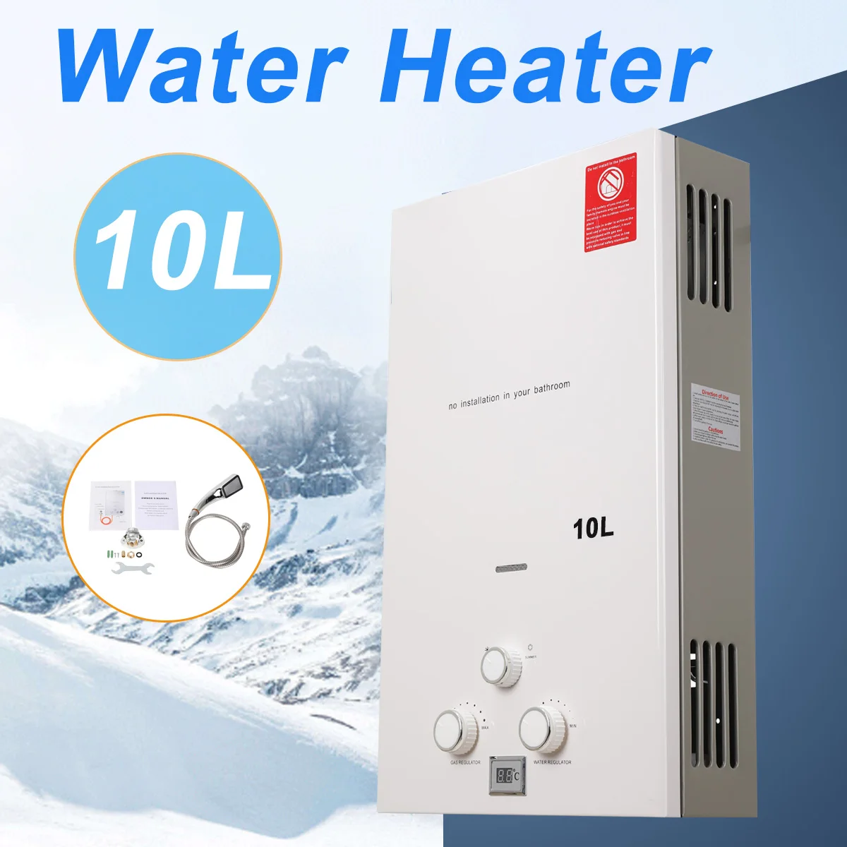 10L 20KW Tankless Propane Water Heater LPG Propane Gas Instant Hot Water Heater Boiler For Outdoor Camping With Shower Head Kit