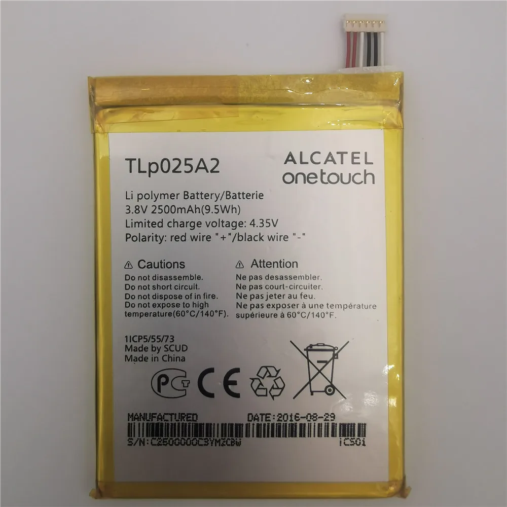 Аккумулятор 2500 мАч для ALCATEL One Touch Pop 2/ 8008D Scribe HD 6040D 6043D 7047 TCL Y710 Y900 TLp025A1 5054 6043 7043 7044 7048 |