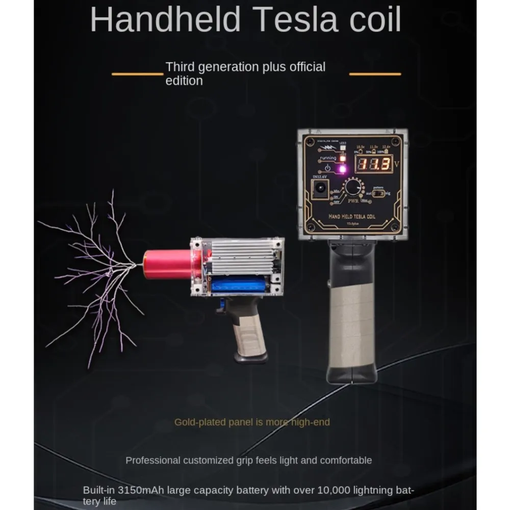 

Portable PLUS Tesla Coil Handheld Artificial Lightning Tesla Coil 13cm Electric Arc Scientific Experiment High Voltage Generator