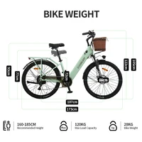 Bicicleta eléctrica con Motor de 26 pulgadas y 250W, Pedal de batería extraíble de 7 velocidades, asistencia con cesta, portaequipajes, bicicleta eléctrica urbana para mujer - Imagen 6
