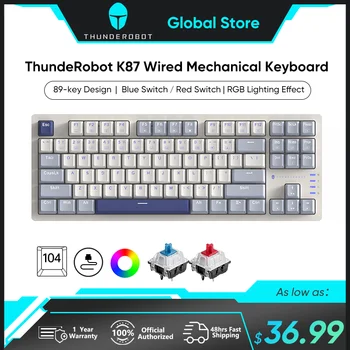 ThundeRobot K87 TKL 기계식 키보드, 유선 텐키리스 풀 사이즈 게임용 키보드, 핫 스왑 가능 RGB 백라이트, PC용 다운릿