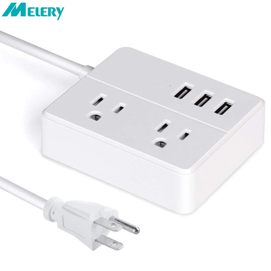 Melery Portable Travel Power Strip 2 Way US Plug AC Outlet USB Socket