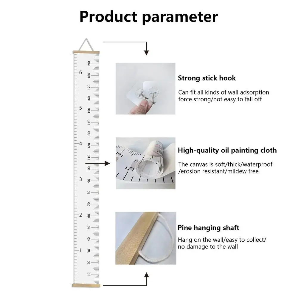 Description Picture 4 of itemKids Wall Hanging Growth Charts Wood Frame Height Measure Ruler Fabric Canvas Removable Wall Sticker For Kids Child Room Decor