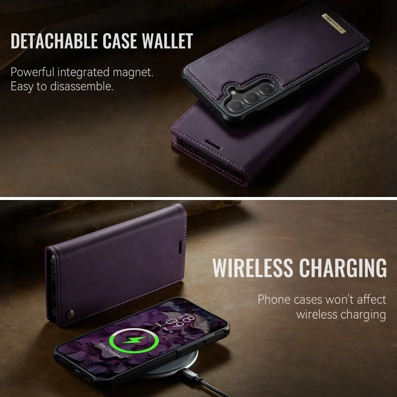 Magnetic Leather Flip Wallet Phone Case with Wireless Charging Compatibility