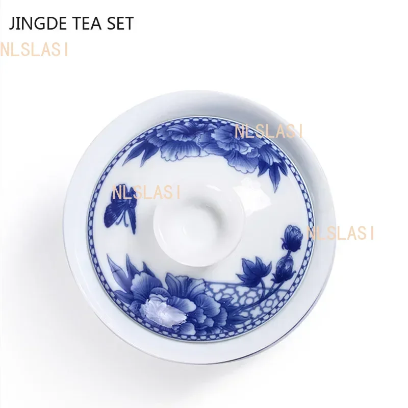 Jingdezhen White Porcelain Gaiwan Tea Cup Blue and White Porcelain Tea Maker Ceramic Handpainted Tea Bowl Tea Set Supplies