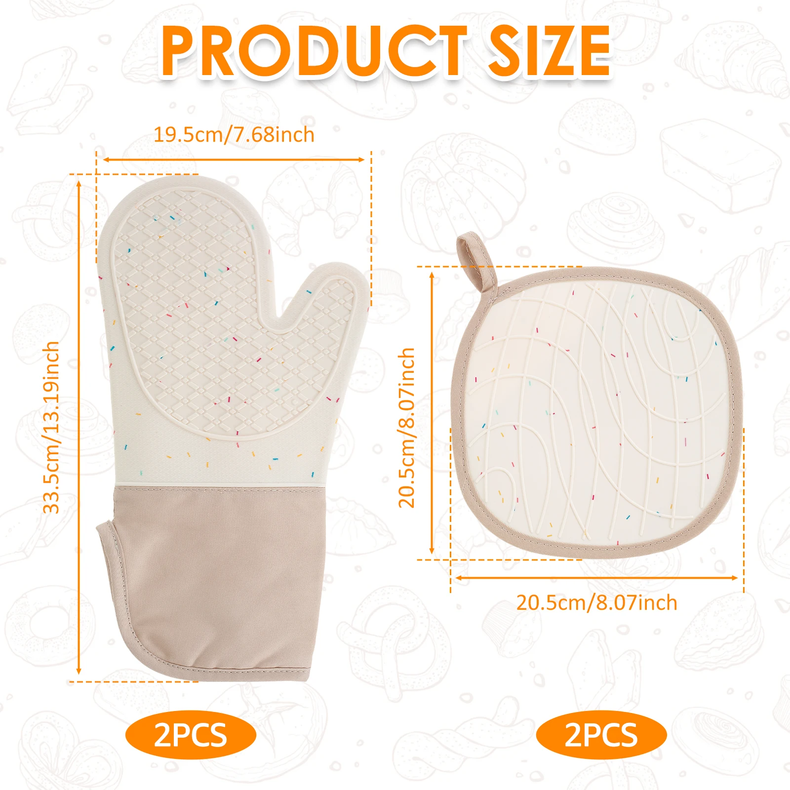 Silicone Oven Mitts Heat Resistant Cooking Gloves with Pot Holders Thickened Non-slip for BBQ Bake Kitchen Accessory