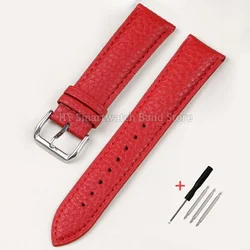 Elegant Soft Leather Watch Strap with Lychee Pattern - Cowhide Bracelet Wristband Accessory - 21mm (Red)