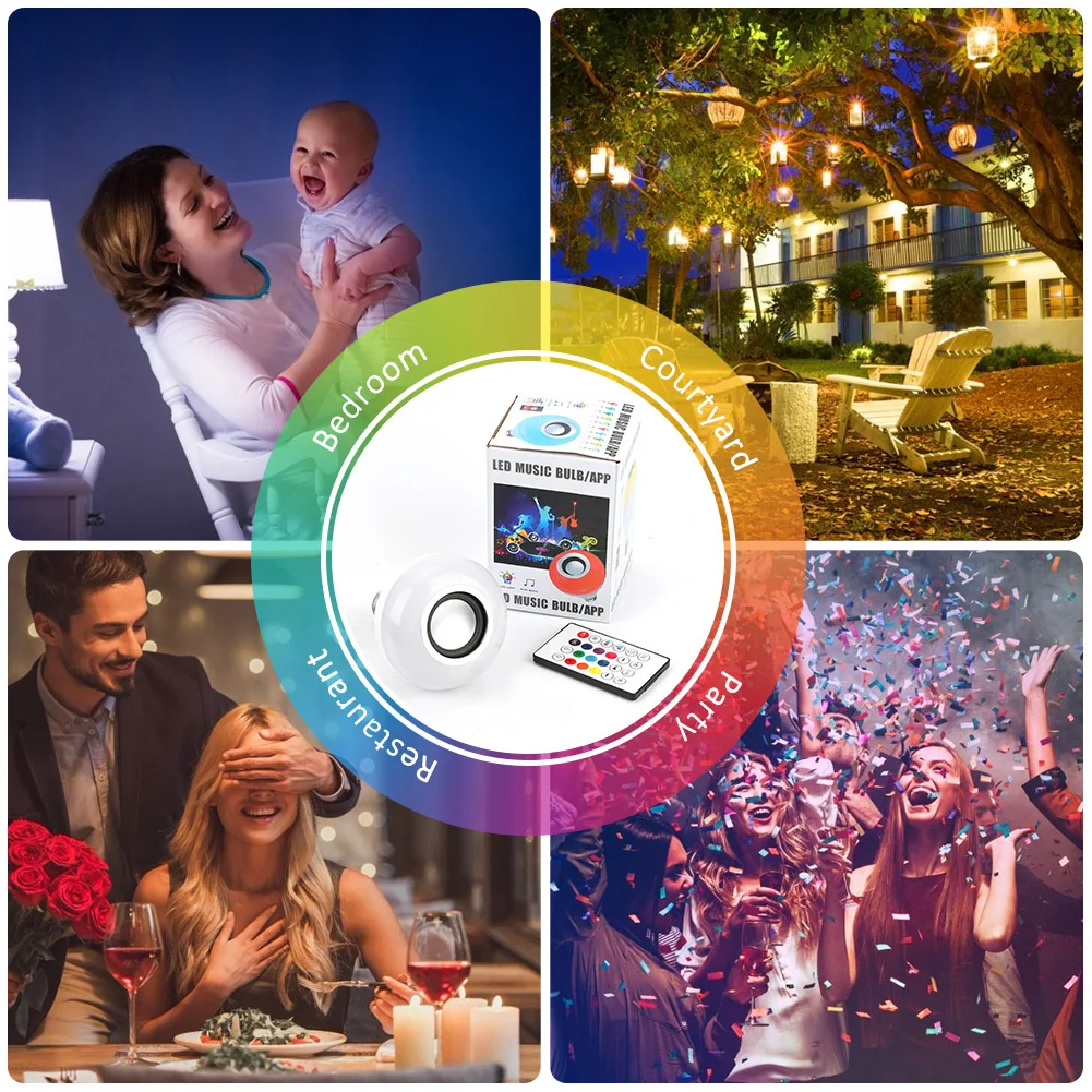 Cartão sem Cartão Rgbw Música Bola Remoto Usb E26 - 27 100-240v ac Bluetooth bt 24-key 4 Home & Garden