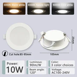 Versatile Recessed LED Downlight - Adjustable Color Temperature, Energy - Efficient Indoor Lighting (6pcs)