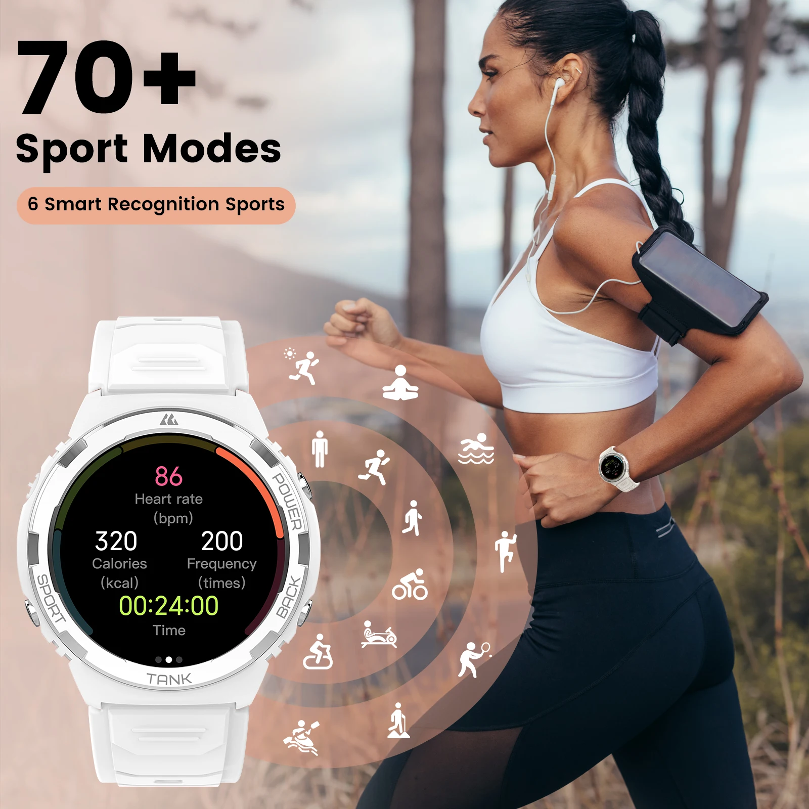 2024 KOSPET 탱크 S1 여성용 스마트 워치, 5ATM IP69K 70 스포츠 모드, 피트니스 활동 트래커, 여성 건강 스마트워치