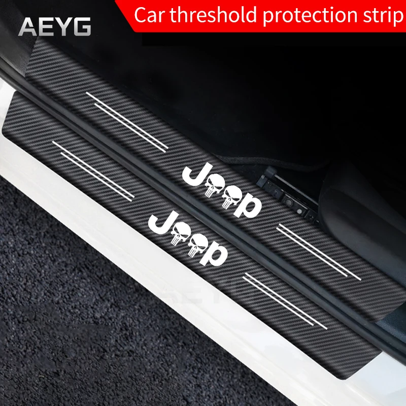 CarbonFiberCarDoorSillProtectorStickerForJEEPGrandCherokeeWK