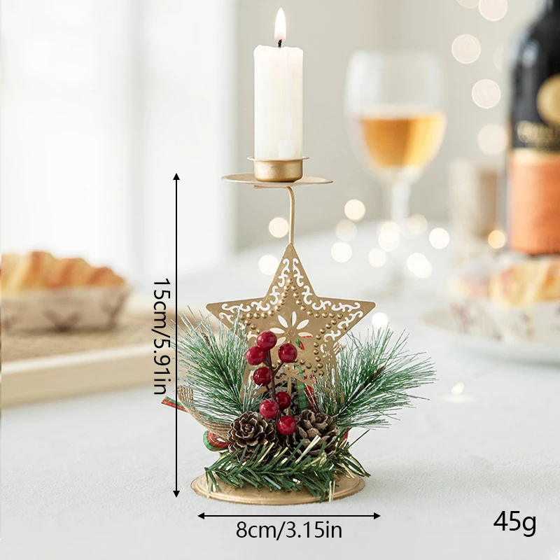 Description Picture 4 of itemGolden Wrought Iron Candlestick Star Elk Christmas Tree Art Candle Holder Merry Christmas Candle Tray New Year Table Decor 2024