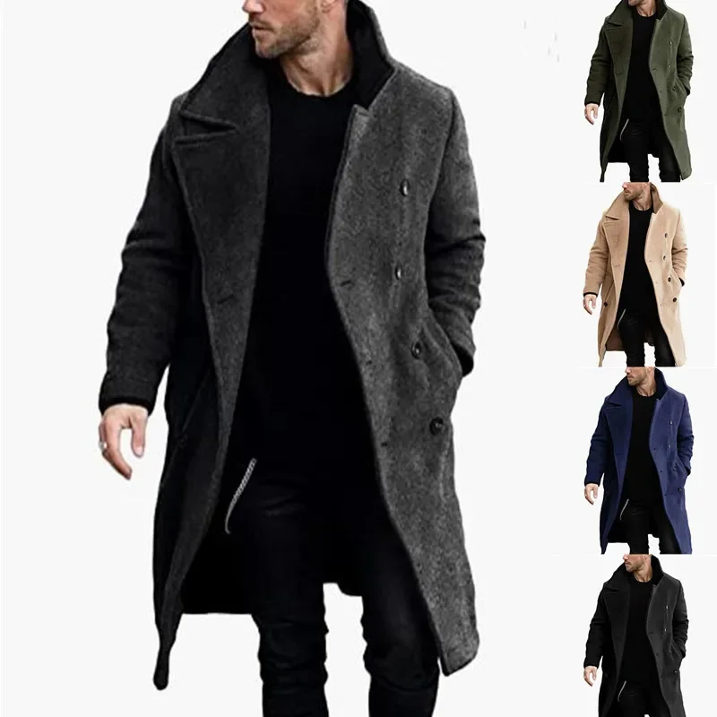 23 Autumn and Winter Woolen Men's Coat Long Multi-color Multi-code Woolen Windbreaker European Coat Double-breasted 1
