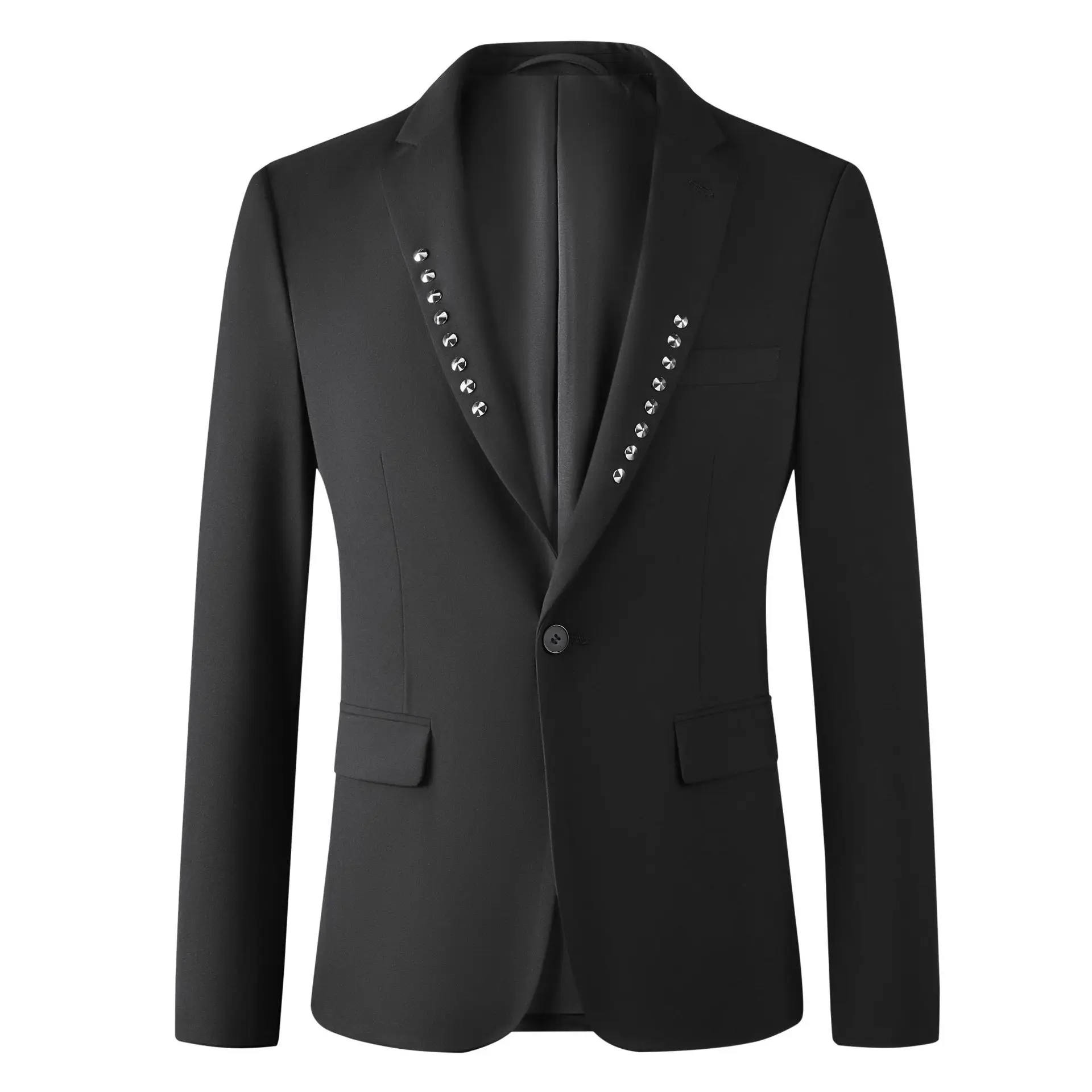 Rivet Decoration Blazers Men Black Casual Suit Jacket Slim Business