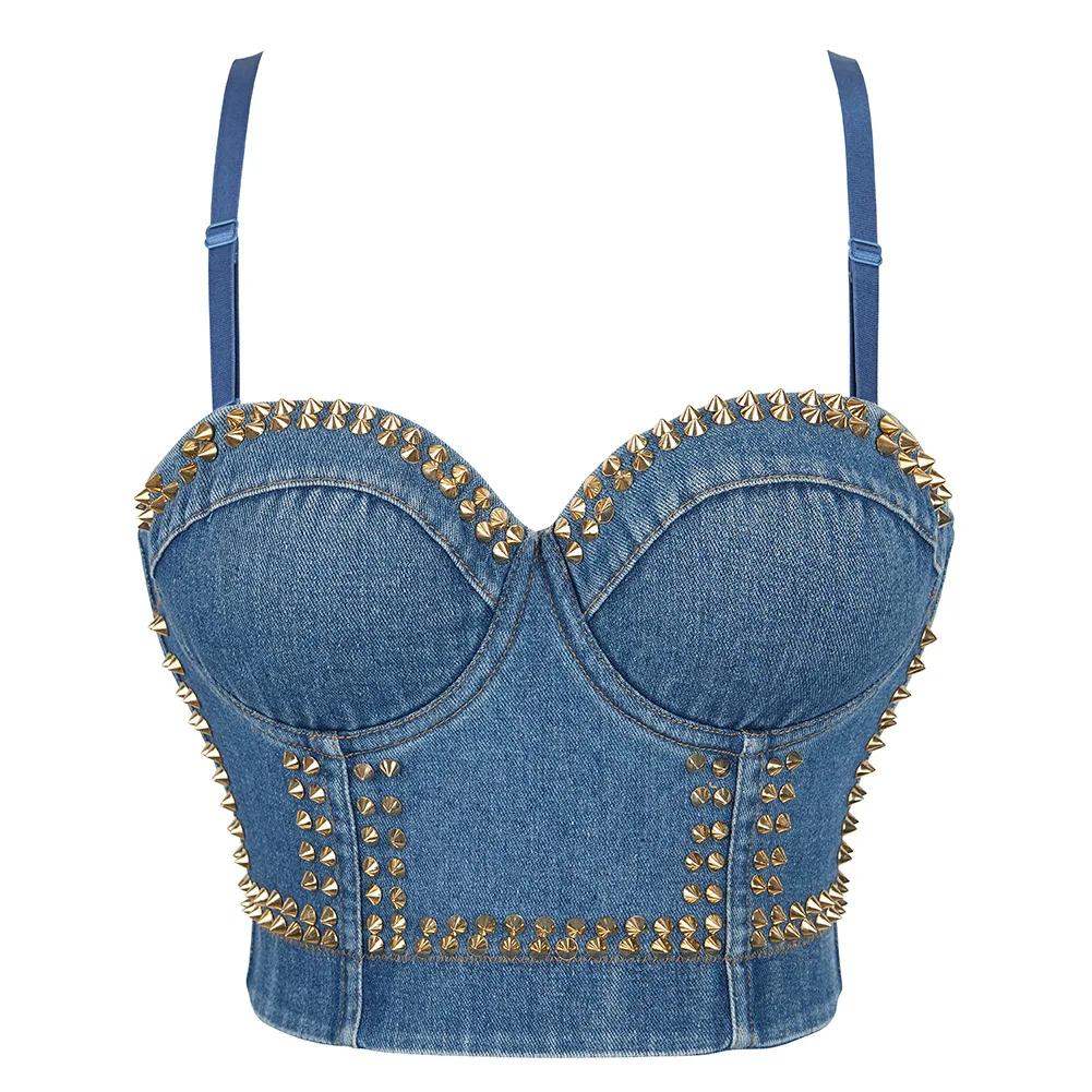 

Women Punk Trend Shapewear Denim Rivet Buttress Revealing Corset