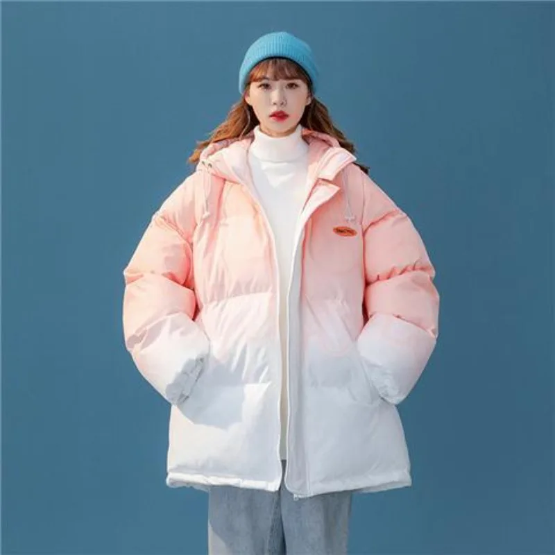 

2023 New Women Cotton Coat Winter Jacket Female Gradient Oversize Parkas Sense of Design Hooded Outwear Loose Thicken Overcoat