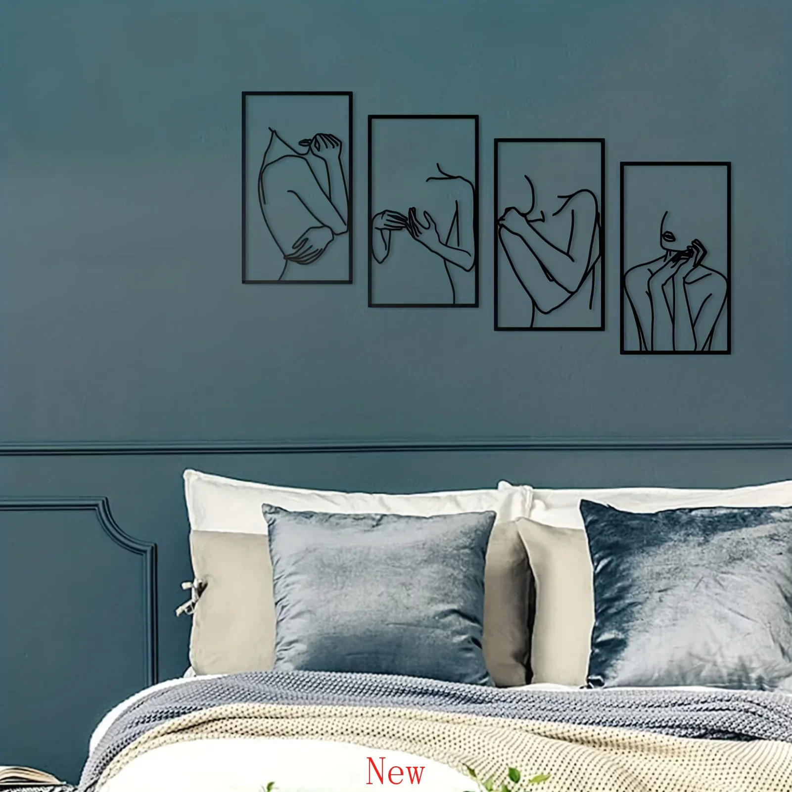 

Promotion 4 Pcs Black Metal Home Art Decor Minimalist Abstrct Elegant Woman Line Drawing Decoration Single Line Home Wall Hangin