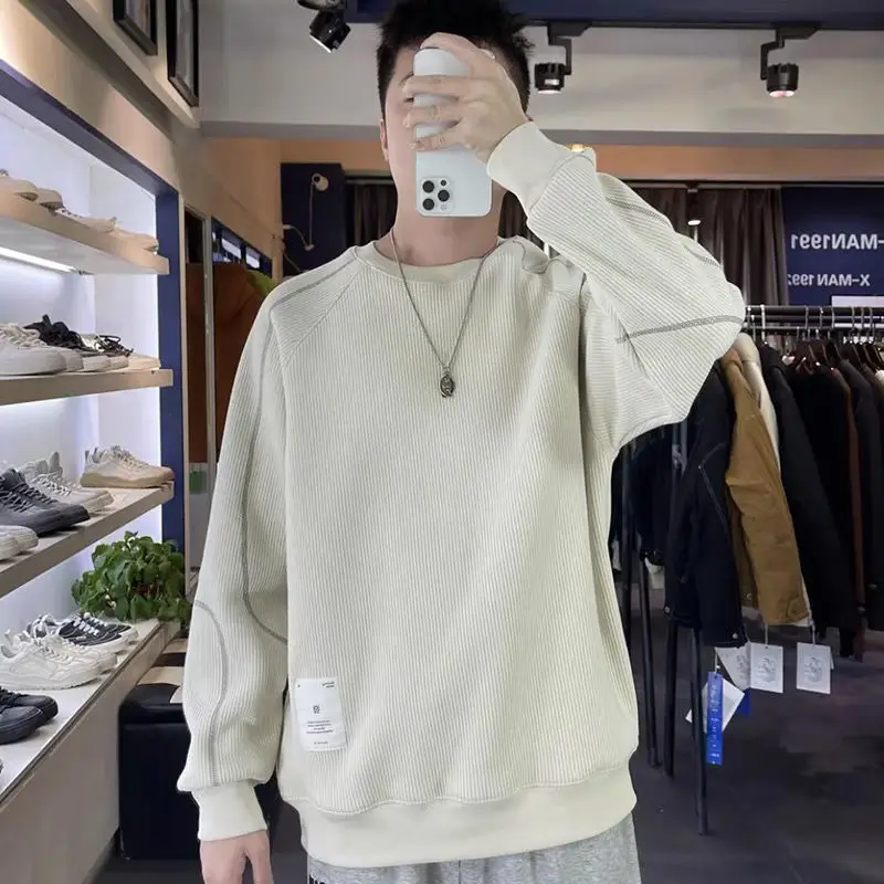 Fashion O-Neck Solid Color Spliced All-match Sweatshirts Men's Clothing 2023 Autumn Winter Loose Korean Tops Casual Sweatshirts