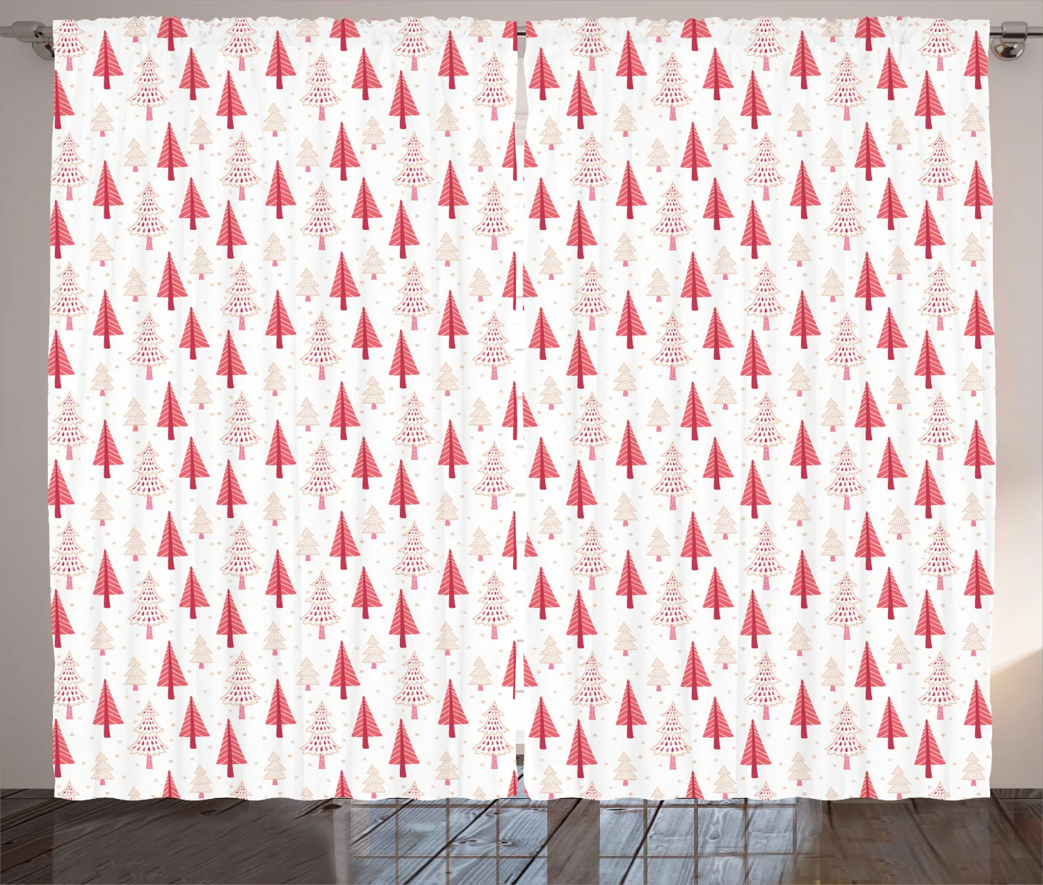 Рождественские шторы Pink Pines зимние из атласной ткани с узором в деревья занавески