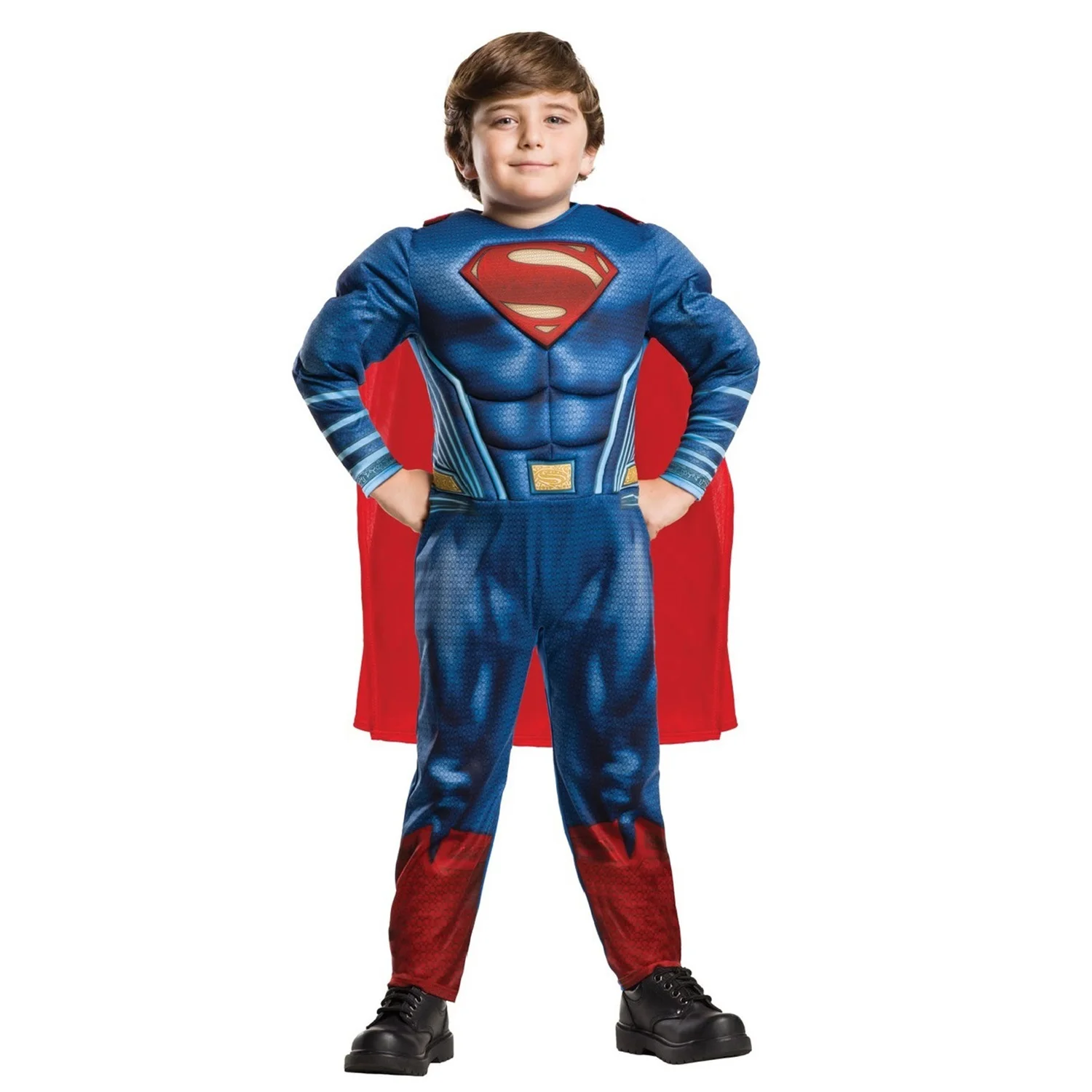 

Hot Sale Movie Boys Captain Super hero Cosplay Blue Muscle Jumpsuit Costume with Superhero Cloak Halloween for Kid Man
