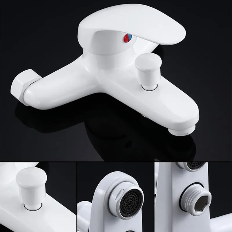 White Shower Faucet Brass Mixer Wall Mounted Single Handle Bathroom Mixer Tap ABS Hand Shower 3