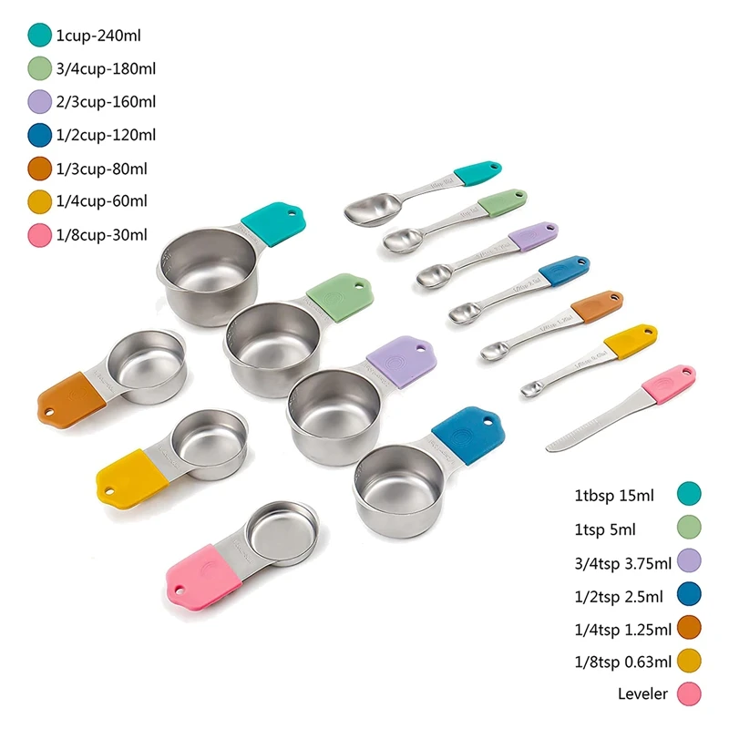 Stainless Steel Measuring Cups and Spoons Set (14 Piece Set)