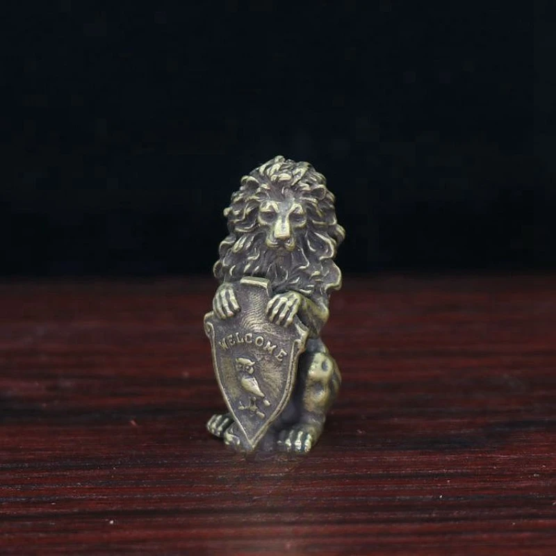 

Antique Bronze Welcome Shiled Lion King Statue Home Feng Shui Decorations Lucky Copper Owl Miniature Figurines Table Ornaments