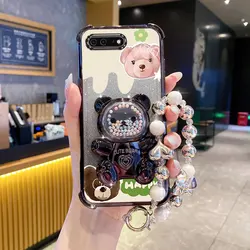 Pearl Strap Glitter Bear Phone Holder Case with Stand & Lanyard - iPhone 7 (Black)