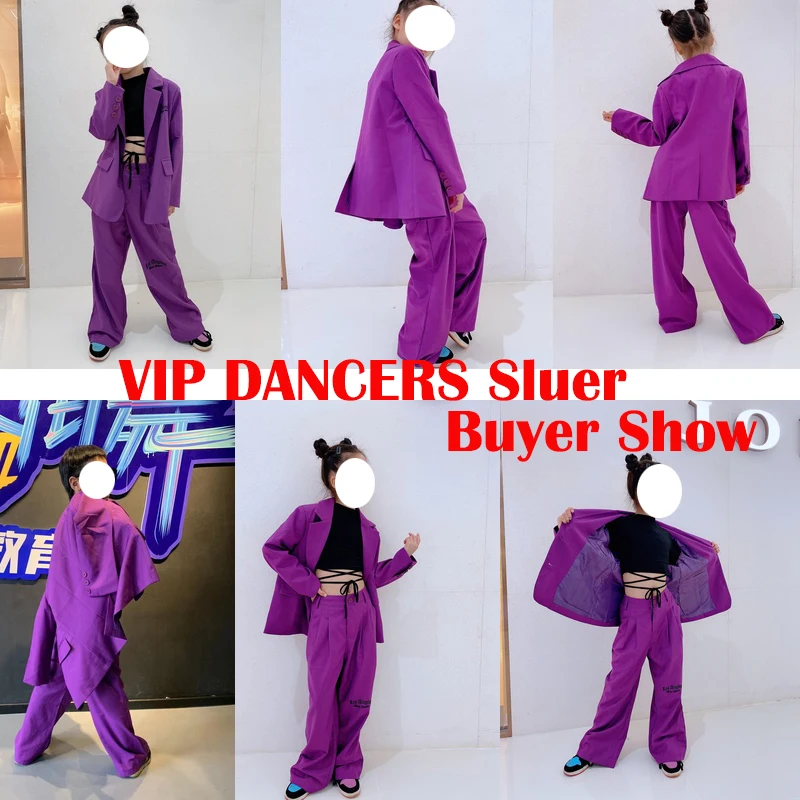 Jazz Dance Costumes For Kids Children Purple Hiphop Suit Modern Dance Costumes Boys Girls Hip Hop Dancing Clothes DQS8339