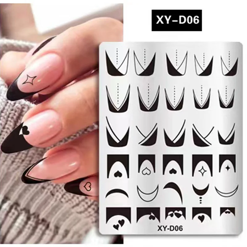 French Nail Art Stamping Plate Geometry Wave Line Drawing Templates Nail Art Stamping Plate smile Nail Charm Mold Stencil Tools 5