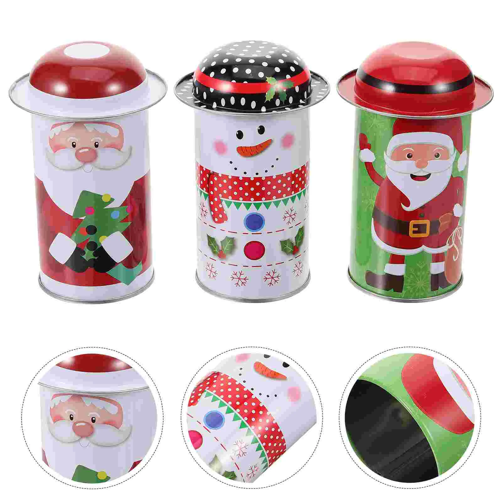 

3pcs Christmas Tinplate Tin Santa Snowman Reindeer Candy Holder Present Container Holiday Party Favors Supplies Random