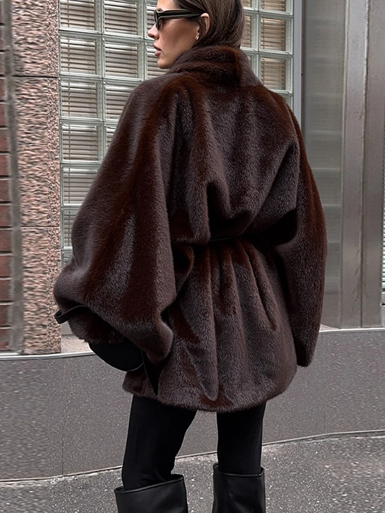 Women's Elegant Faux Fur Coat Fashion Oversized Long Sleeve Warm Belt Waist Jacket Lady 2026 Spring New Chic Street Outerwear - 3