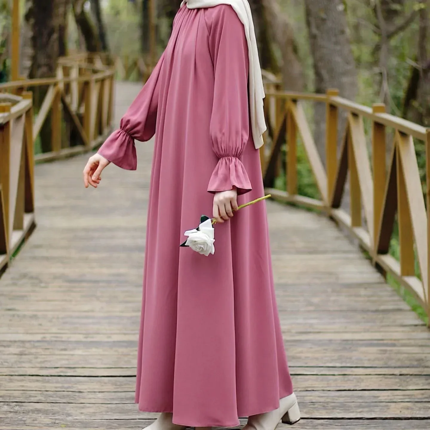 Plain Abaya Modest Dresses Muslim Trumpet Sleeve Pocket Long Casual Hijab Dress Turkey Abayas for Women Dubai Islam Kaftan Robe