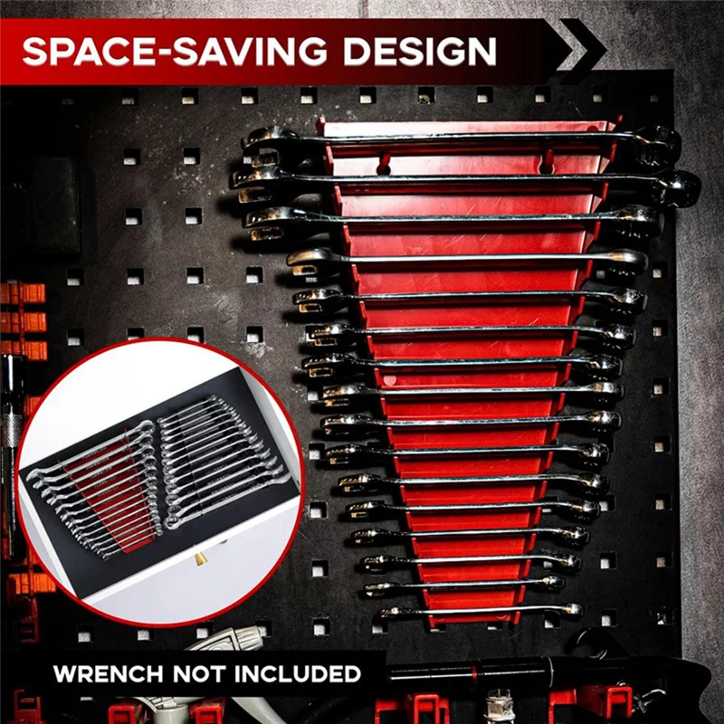 2 Pack Metal Wrench Organizer-Premium Wrench Holder Tray Wall-Mounted Storage Solutions for (1 Red & 1Black tool organizer wrench organizer wrench holder
