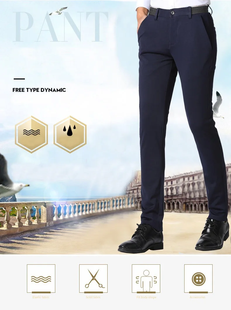 Men's Summer Fashion Business Casual Long Pants Suit Pants Male Elastic Straight Formal Trousers Plus Big Size 28-40 3