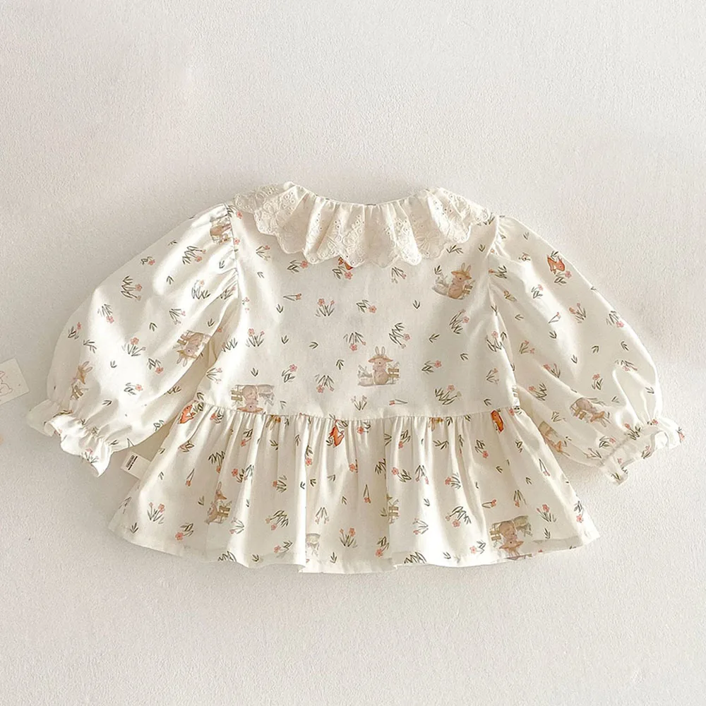 Girls Blouse Floral Cotton Collar Spring Toddler Long Sleeve Tops Princess 1st Birthday Kids Shirts Children's Clothing