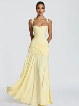 New Spaghetti Strap Sexy Prom Gowns Women's Sexy Backless Maxi Dress for Party Club Elegant Bodycon Ruched Long Dress Female 1