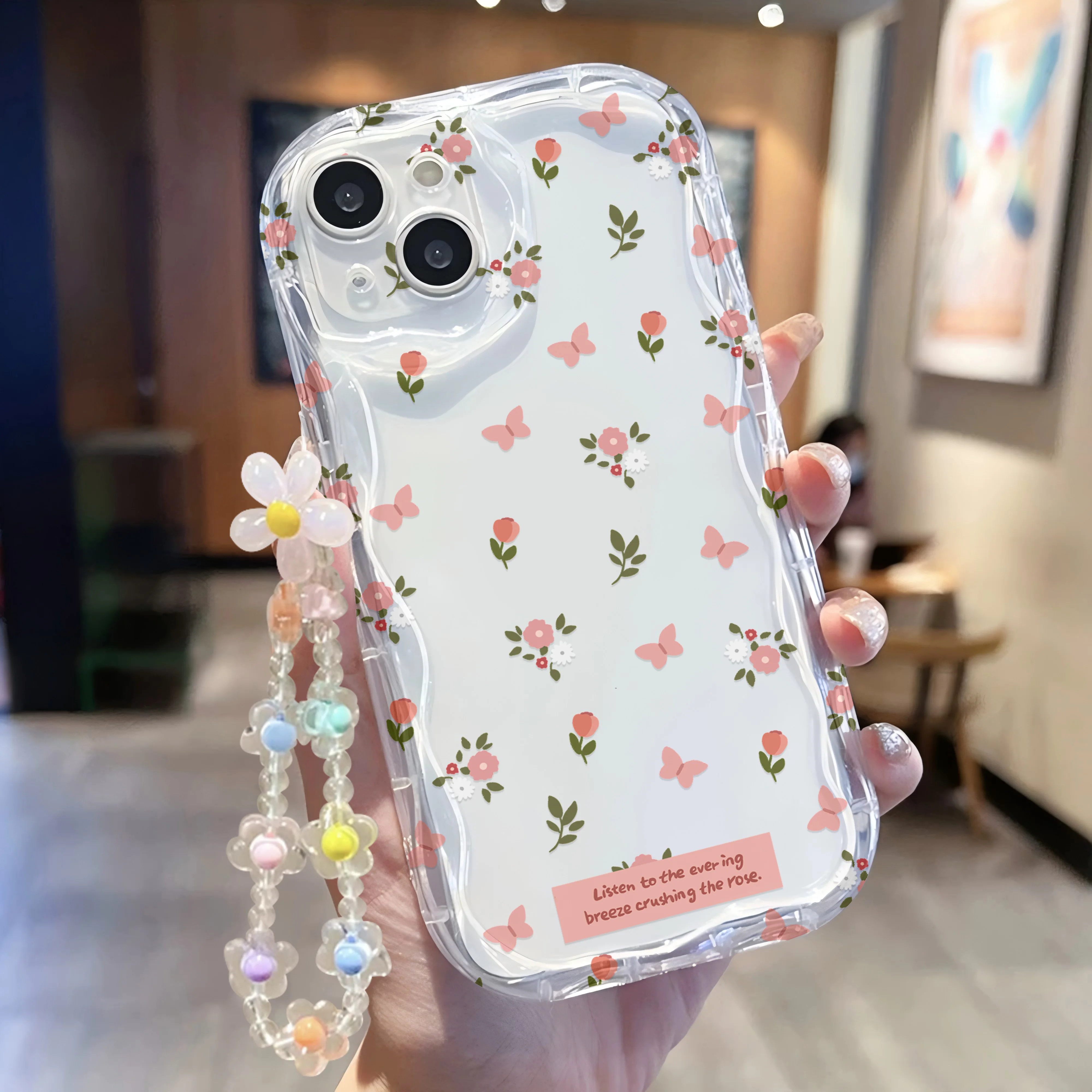 Charming Pink Floral Phone Case with Bracelet Attachment