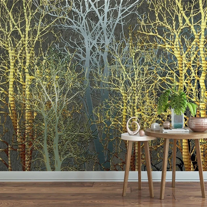 

Custom Any Size Mural Wallpaper Modern Golden Abstract Forest Fresco Living Room TV Sofa Background Home Decor 3D Wall Papers