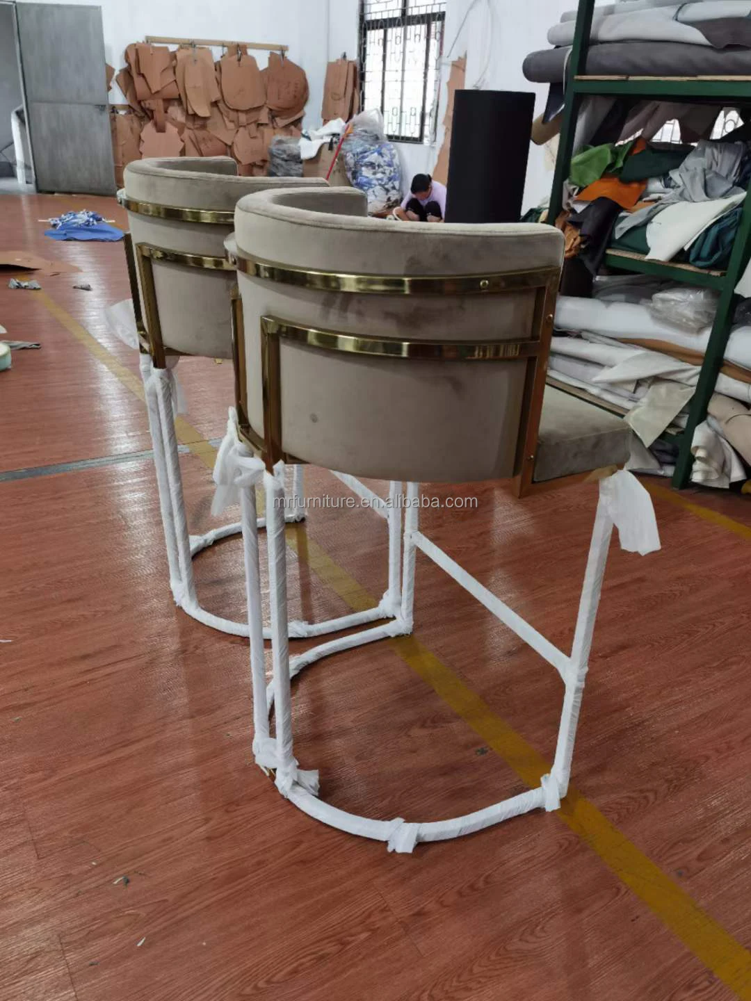 Hot High Counter Chair Stainless Steel Velvet Upholster Bar chair Bal Stool For Home Hotel Wedding