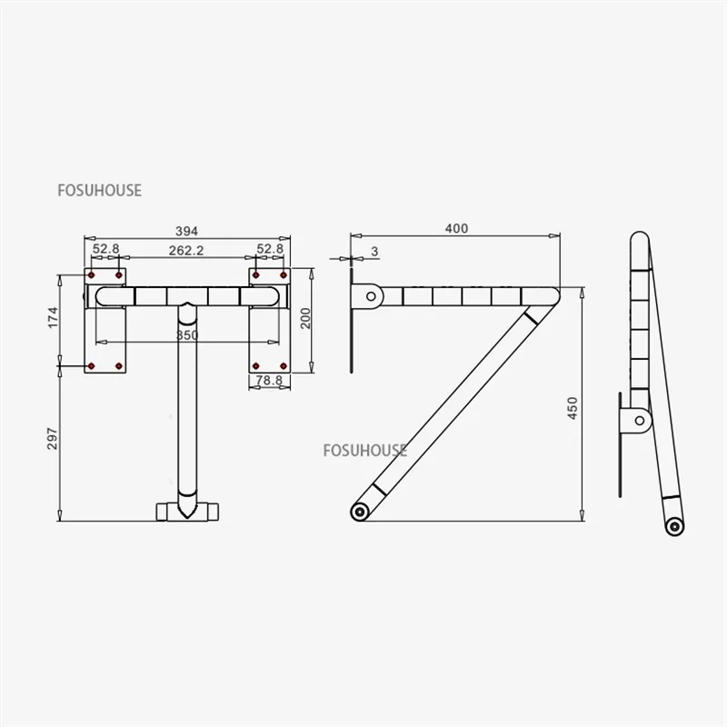 Bathroom Folding Stool Wall-mounted Non-slip Auxiliary Shower Seat Elderly Home Stainless Steel Rust Resistant Shower Stool M