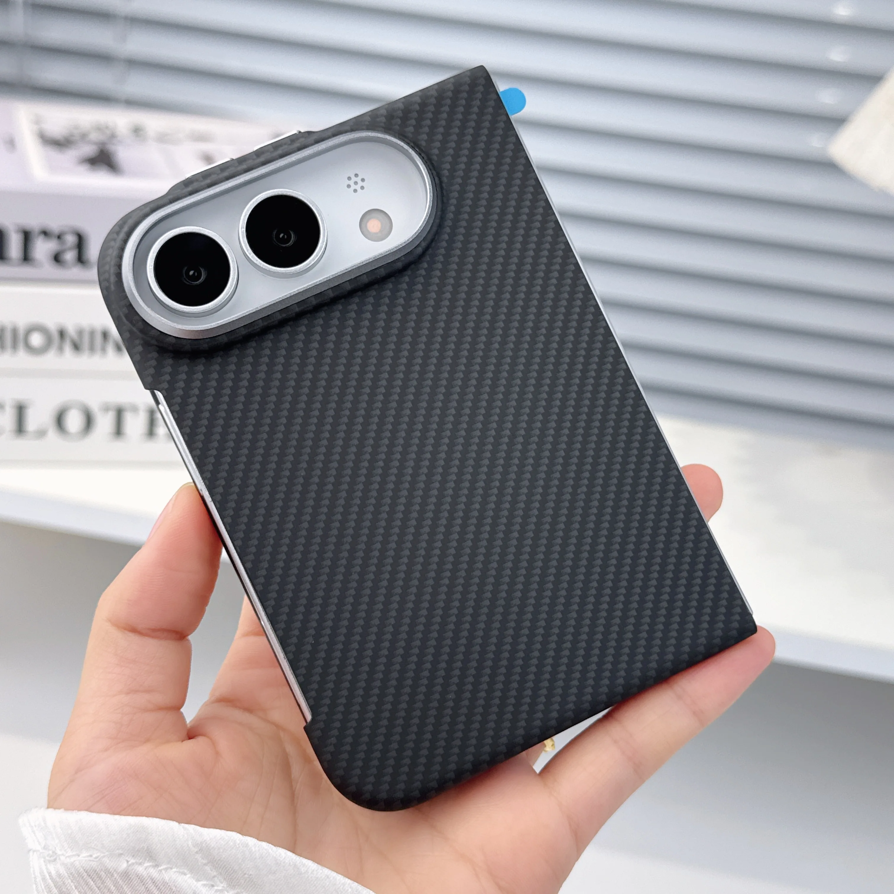 Luxury Kevlar Texture Foldable Case with Metal Lens Frame - Slim, Skin-Feel, Shockproof Phone Cover